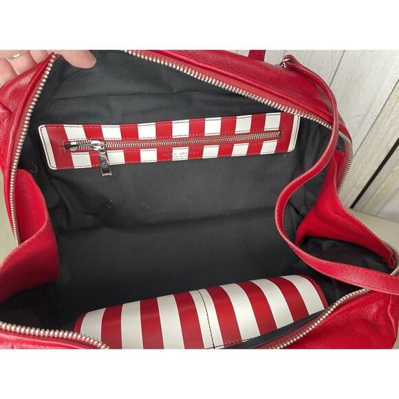 Marc Jacobs Red White Leather Small Striped Prince Antonia Satchel Handbag Italy - Picture 4 of 11